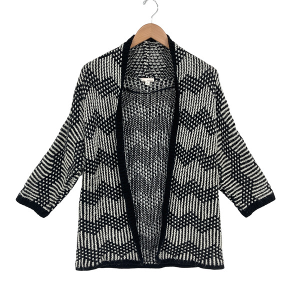 Gap Cardigan Sweater Women Small Black White Chevron Knit Long Sleeve Open Front - Picture 1 of 12